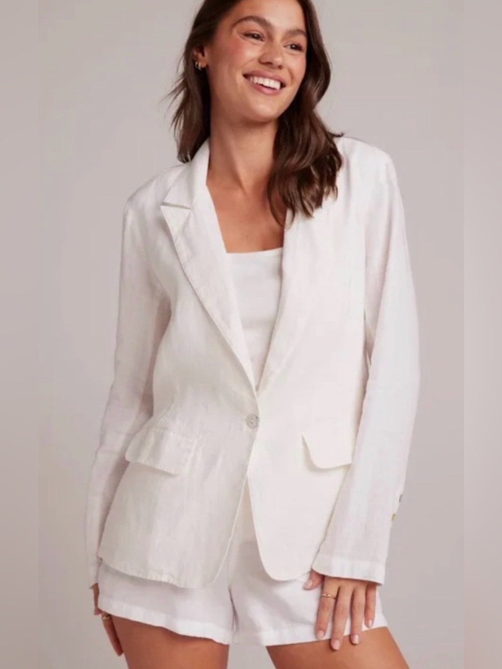 Bella Dahl 100% Linen Longline Blazer Womens Size M White Lightweight Breathable